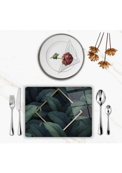 Özel Tasarım Cam Baskılı Yapraklar Supla Takımı 4 Adet