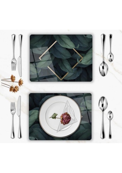 Özel Tasarım Cam Baskılı Yapraklar Supla Takımı 4 Adet fiyatları