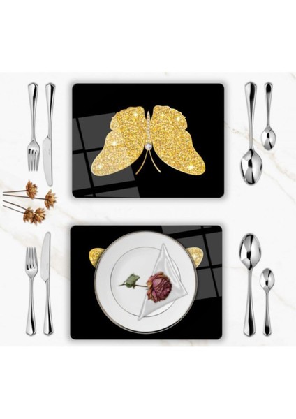 Özel Tasarım Cam Baskılı Gold Kelebek Supla Takımı 4 Adet fiyatları