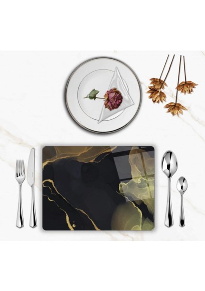 Özel Tasarım Cam Baskılı Gold Mermer Supla Takımı 4 Adet