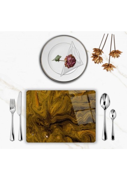 Özel Tasarım Cam Baskılı Gold Desen Supla Takımı 4 Adet