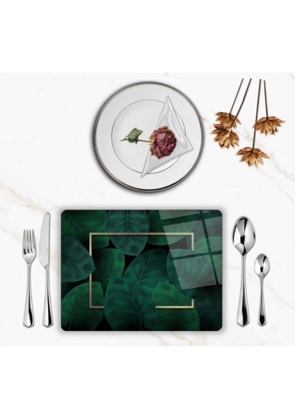 Özel Tasarım Cam Baskılı Yapraklar Supla Takımı 4 Adet