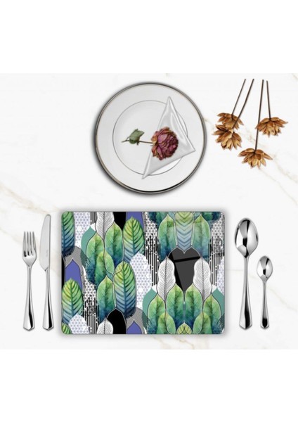 Özel Tasarım Cam Baskılı Yapraklar Supla Takımı 6 Adet