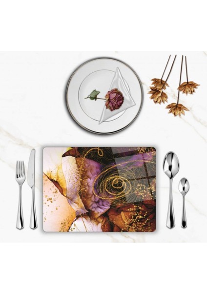 Özel Tasarım Cam Baskılı Gold Desenler Supla Takımı 6 Adet