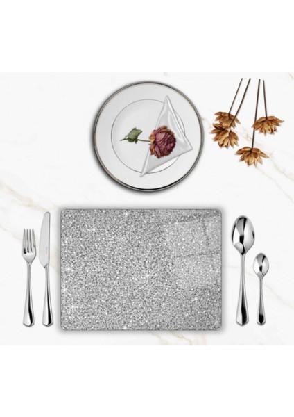 Özel Tasarım Cam Baskılı Gümüş Supla Takımı 6 Adet