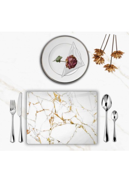 Özel Tasarım Cam Baskılı Mermer Desen Supla Takımı 6 Adet