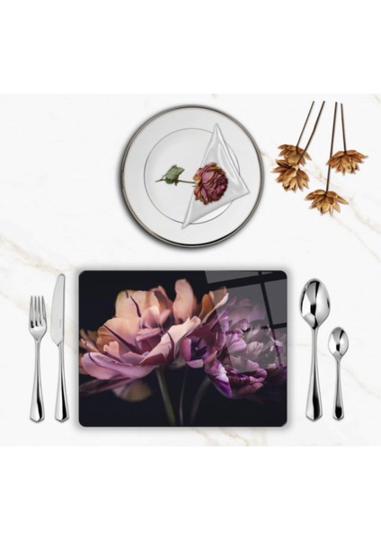 Özel Tasarım Cam Baskılı Çiçekler Supla Takımı 6 Adet