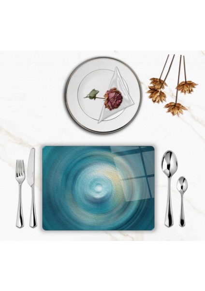 Özel Tasarım Cam Baskılı Mavi Halka Supla Takımı 6 Adet