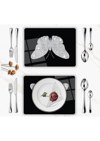 Özel Tasarım Cam Baskılı Gümüş Kelebek Supla Takımı 6 Adet fiyatları