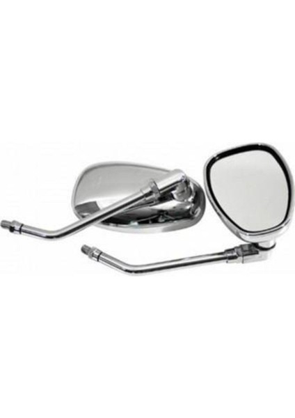 10 mm Oval Motosiklet Ayna Takımı Nikel Uzun Kollu