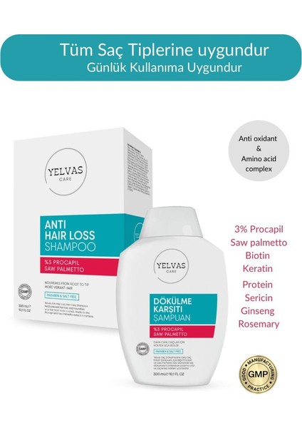 Yelvas Procapil, Saw Palmetto, ve Biotin Içerikli Saç Dökülmesine Karşı Şampuan 300 ml