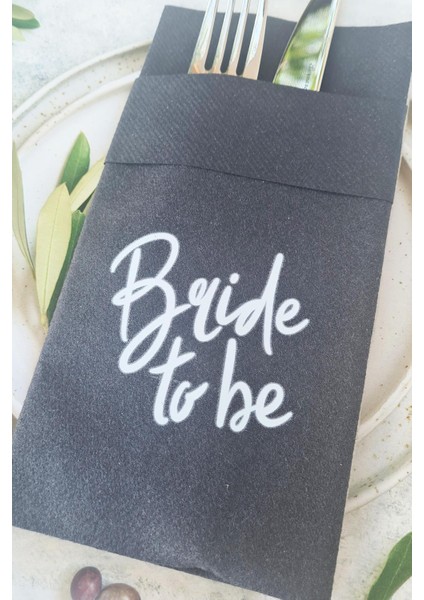 Kumaş Dokulu Beyaz Baskılı Bride To Be Bride Parti Peçetesi Siyah Peçete 6'lı fiyatları