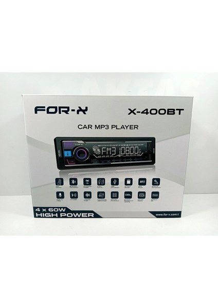 For-X Teyp – For-X Bluetoothlu , USB , Aux ve Radyo Çalar  4X60W Çift Amfi Çıkışlı ve 7 Renk Oto Teyp