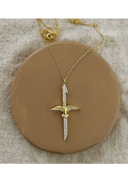 Gold Zirkon Taşlı Arapça Elif Zümrüdü Anka Kuş Şık Kolye