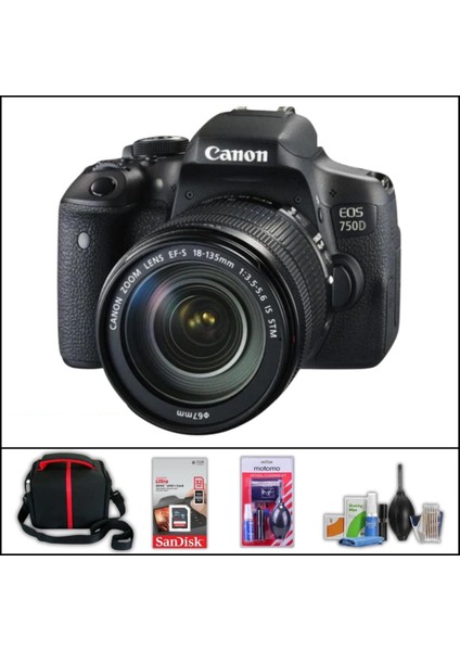 Eos 750 D + 18-135 mm Is Stm Lens Dslr Fotoğraf Makinesi (Çanta + 32 GB Sd Kart + Temizlik Kiti Hediyeli)