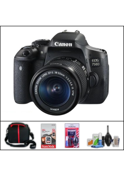 Eos 750 D + 18-55 mm Is Stm Lens Dslr Fotoğraf Makinesi (Çanta + 32 GB Sd Kart + Temizlik Kiti Hediyeli)