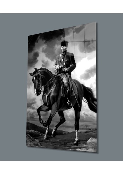 Atatürk At Üzerinde Dikey Cam Tablo lik Büyük Tablo Ev Ofis Dekoru