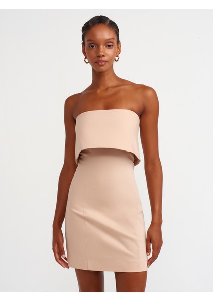 91231 Straplez Mini Elbise-Bej