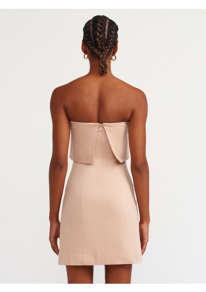 91231 Straplez Mini Elbise-Bej