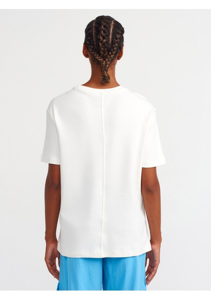 31218 Dikiş Detaylı T-Shirt-Ekru fiyatları