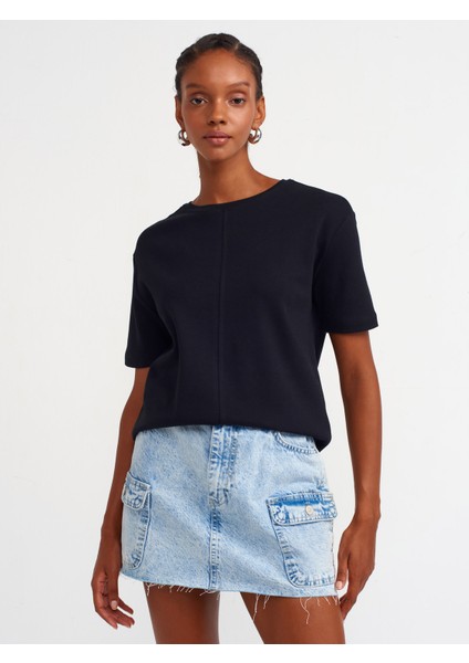 31218 Dikiş Detaylı T-Shirt-Siyah