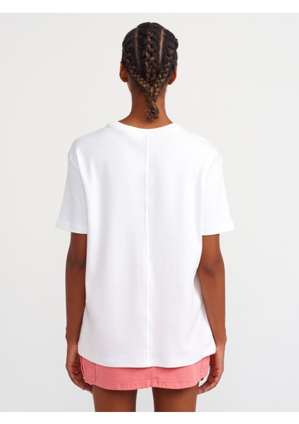 31218 Dikiş Detaylı T-Shirt-Beyaz