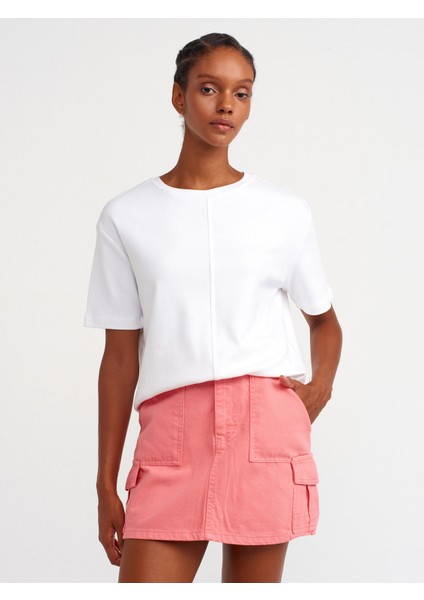 31218 Dikiş Detaylı T-Shirt-Beyaz modelleri