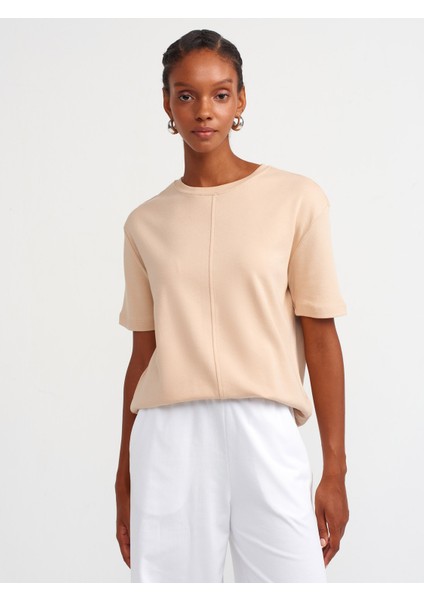 31218 Dikiş Detaylı T-Shirt-Bej