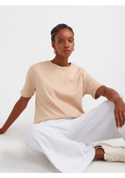 31218 Dikiş Detaylı T-Shirt-Bej modelleri