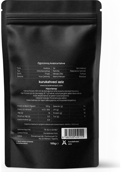 Kurukahveci Aziz Orta Kavrulmuş Türk Kahvesi 100 Gram