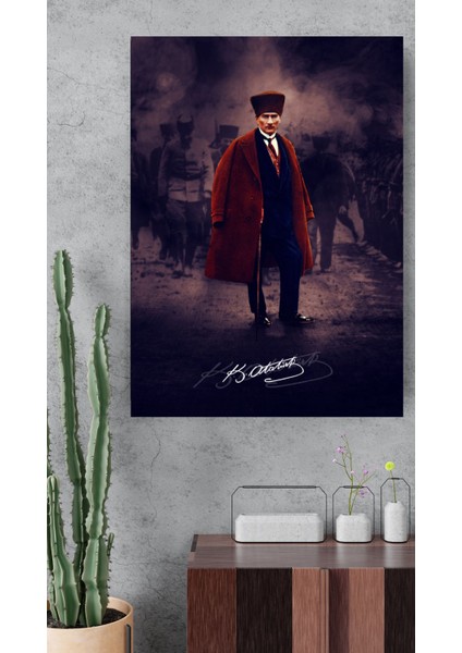 Bastonu Ve Mantosuyla Mustafa Kemal Atatürk Dikey Duvar Sticker fiyatları