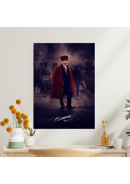 Bastonu Ve Mantosuyla Mustafa Kemal Atatürk Dikey Duvar Sticker modelleri