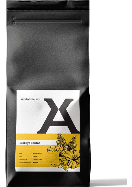 Kurukahveci Aziz Brezilya Santos (Filtre ve Çekirdek) Kahve 250 Gram