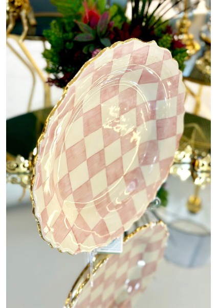 Damalı Pink 31CM Lenger Tabak fırsatları