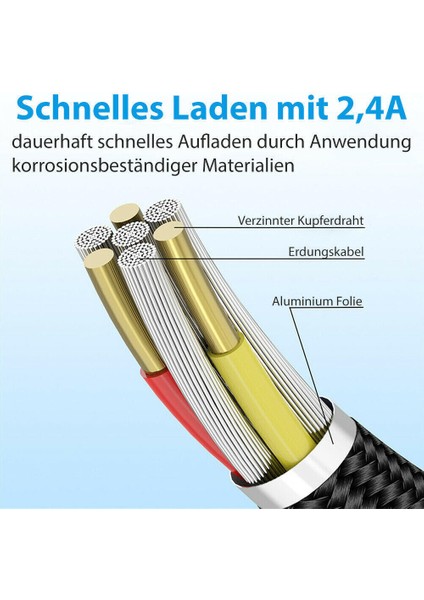 3'ü 1 Arada Şarj Seti Manyetik Tak Çıkar Apple iPhone Ipod iPad Samsung Modelleri Lightning Usb-C Için Şarj Kablosu Siyah 2.4A 100CM