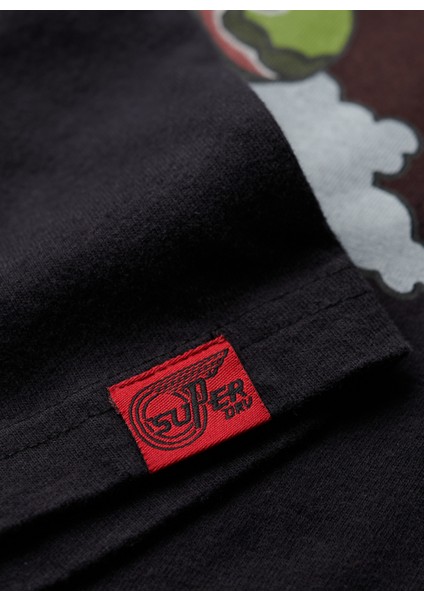 Bisiklet Yaka Baskılı Siyah Erkek T-Shirt M1011896B02A_TATTOO Graphıc Loose T fırsatları