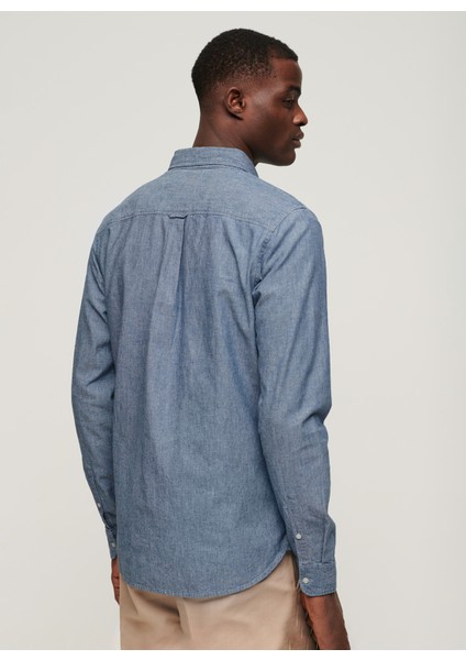 Normal Indigo Düz Erkek Gömlek M4010878AJON_COTTON L/s Chambray Sh