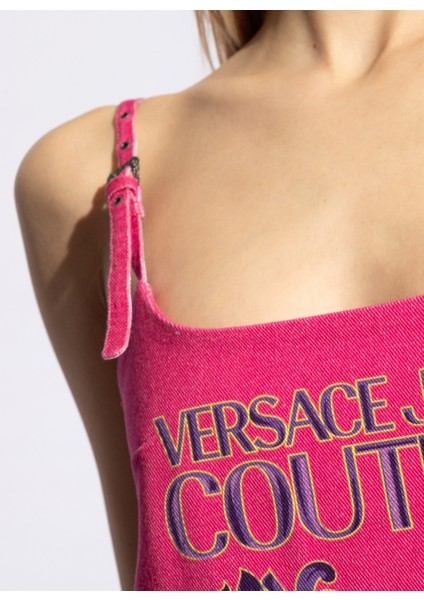 Versace Jeans Couture Kare Yaka Desenli Pembe Kısa Kadın Elbise 76HAO94P