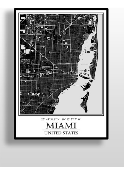 Miami Şehir Haritası Çerçevesiz Poster fiyatları