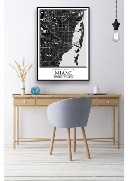 Miami Şehir Haritası Çerçevesiz Poster modelleri