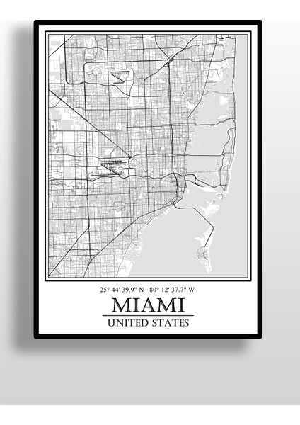 Miami Şehir Haritası Çerçevesiz Poster fiyatları