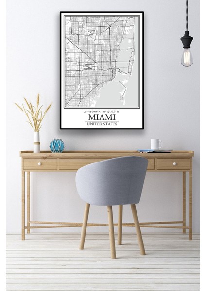 Miami Şehir Haritası Çerçevesiz Poster modelleri
