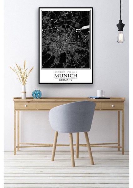 Münih Şehir Haritası Çerçevesiz Poster modelleri