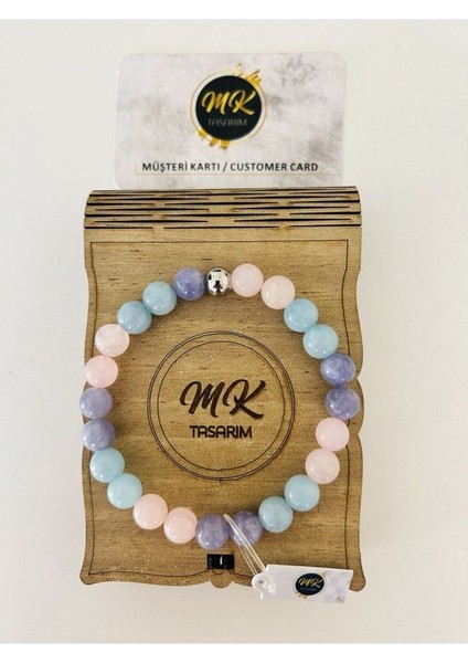 Gerçek Mavi-Pembe-Mor Kuvars Taşı Bileklik