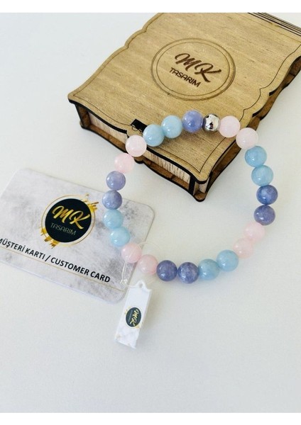 Gerçek Mavi-Pembe-Mor Kuvars Taşı Bileklik modelleri