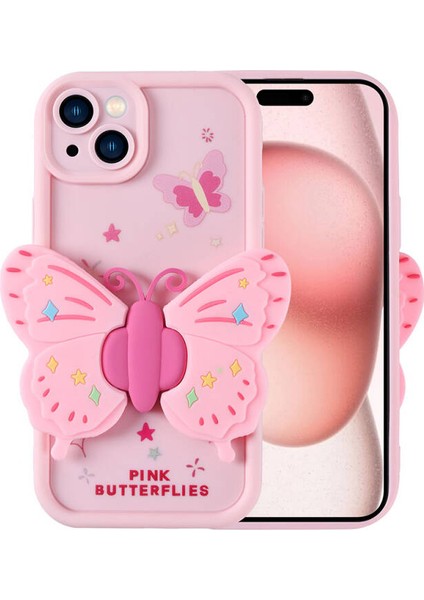 iPhone 15 Kılıf Kamera Korumalı Kelebek Figürlü Kapya Kapak