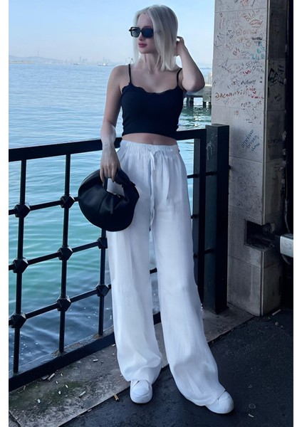 Kadın Beli Lastikli Günlük Kullanışlı Palazzo Pantolon