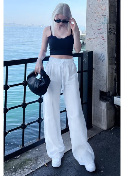 Kadın Beli Lastikli Günlük Kullanışlı Palazzo Pantolon fiyatları