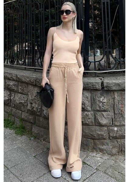 Kadın Beli Lastikli Günlük Kullanışlı Palazzo Pantolon