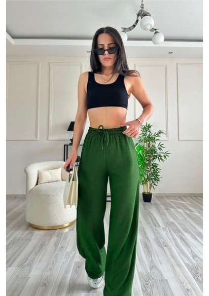 Kadın Beli Bağcıklı Bol Kesim Ince Kesim Palazzo Pantolon fiyatları